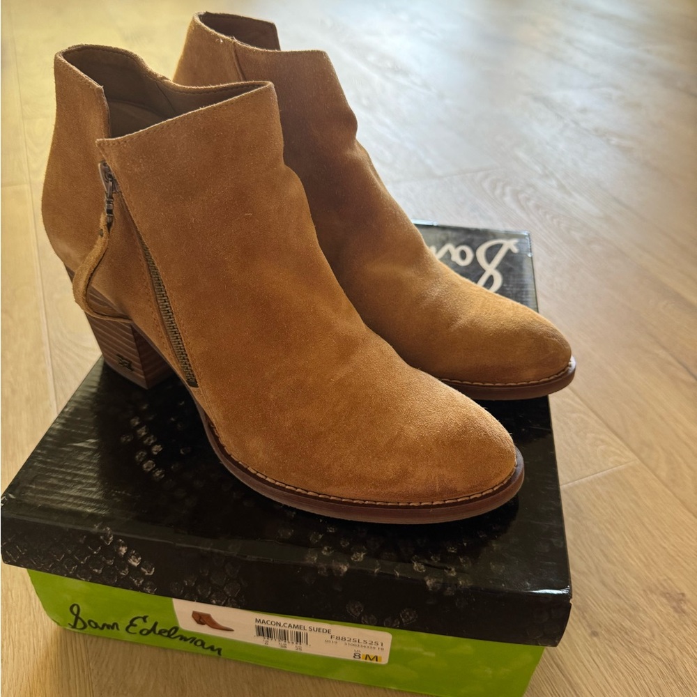 Sam Edelman Womens 8 Suede Bootie Macon Camel Ankle Boot Side Zip lightly used